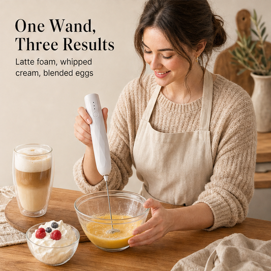 Frothelle – 3-Speed USB Rechargeable Handheld Milk Frother + 50% OFF features