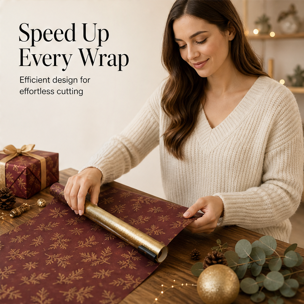 GlideSnip – Hidden-Blade Wrapping Paper Roll Cutter + 50% OFF features