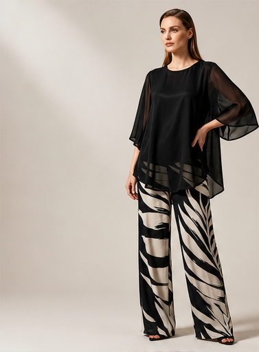 Vaelora – Flowy Chiffon Top & Wide-Leg Printed Pants Matching Set + 50% OFF lifestyle