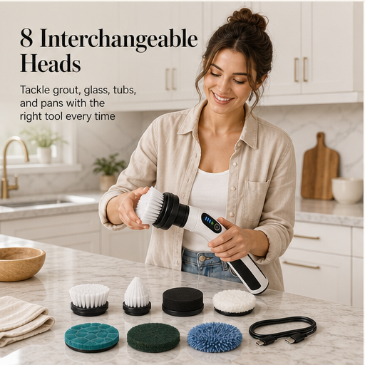 Scourix – Cordless 8-Head Spin Scrubber with Extension Pole features