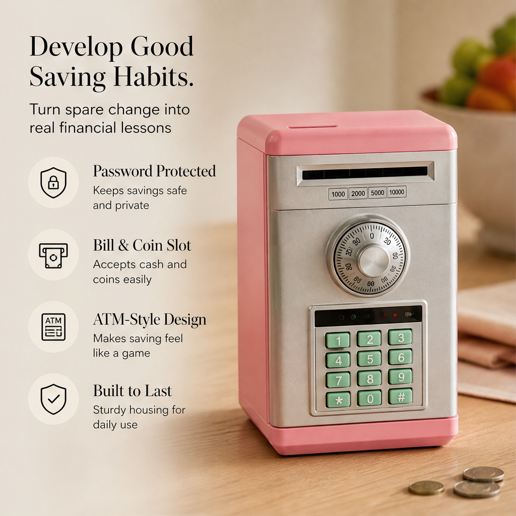 SaverVault – Password-Protected Mini ATM Piggy Bank for Kids + 50% OFF features