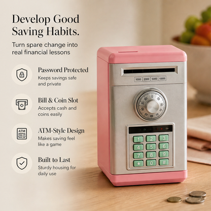SaverVault – Password-Protected Mini ATM Piggy Bank for Kids + 50% OFF features