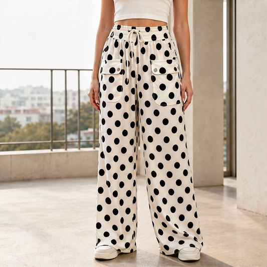 Dottelle – Drawstring High Waist Polka Dot Wide Leg Pants + 50% OFF lifestyle