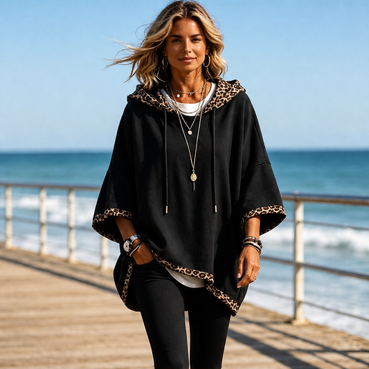 Wildmere – Leopard Trim Oversized Poncho Hoodie + 50% OFF lifestyle