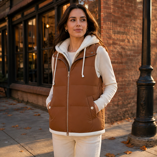 Foldwick – Faux Two-Piece Sherpa Hood Puffer Vest + 50% OFF lifestyle