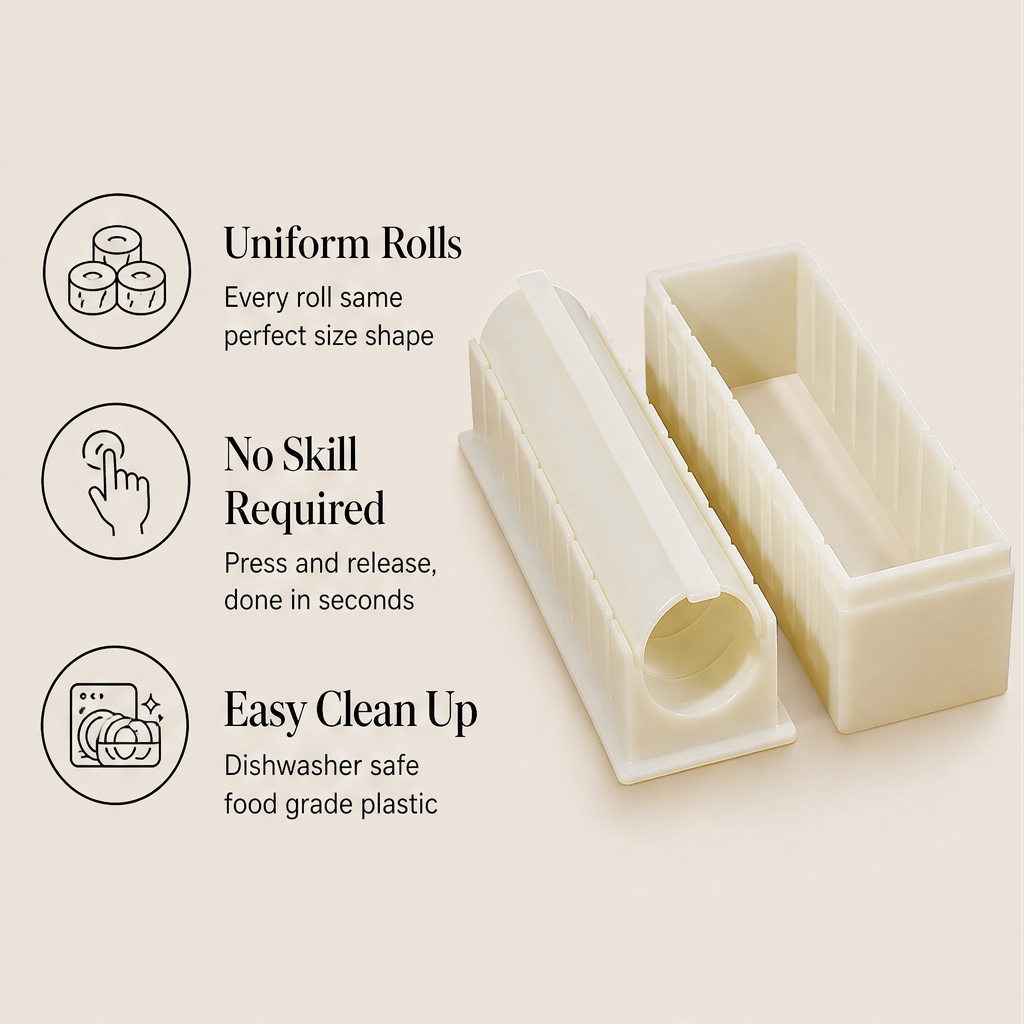 Rollcraft – One-Press Sushi Mold for Perfect Homemade Rolls + 50% OFF features