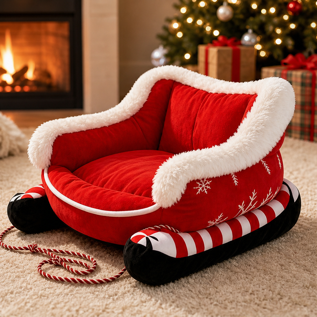 Merryvale – Fleece-Lined Sleigh Design Christmas Pet Bed + 50% OFF lifestyle