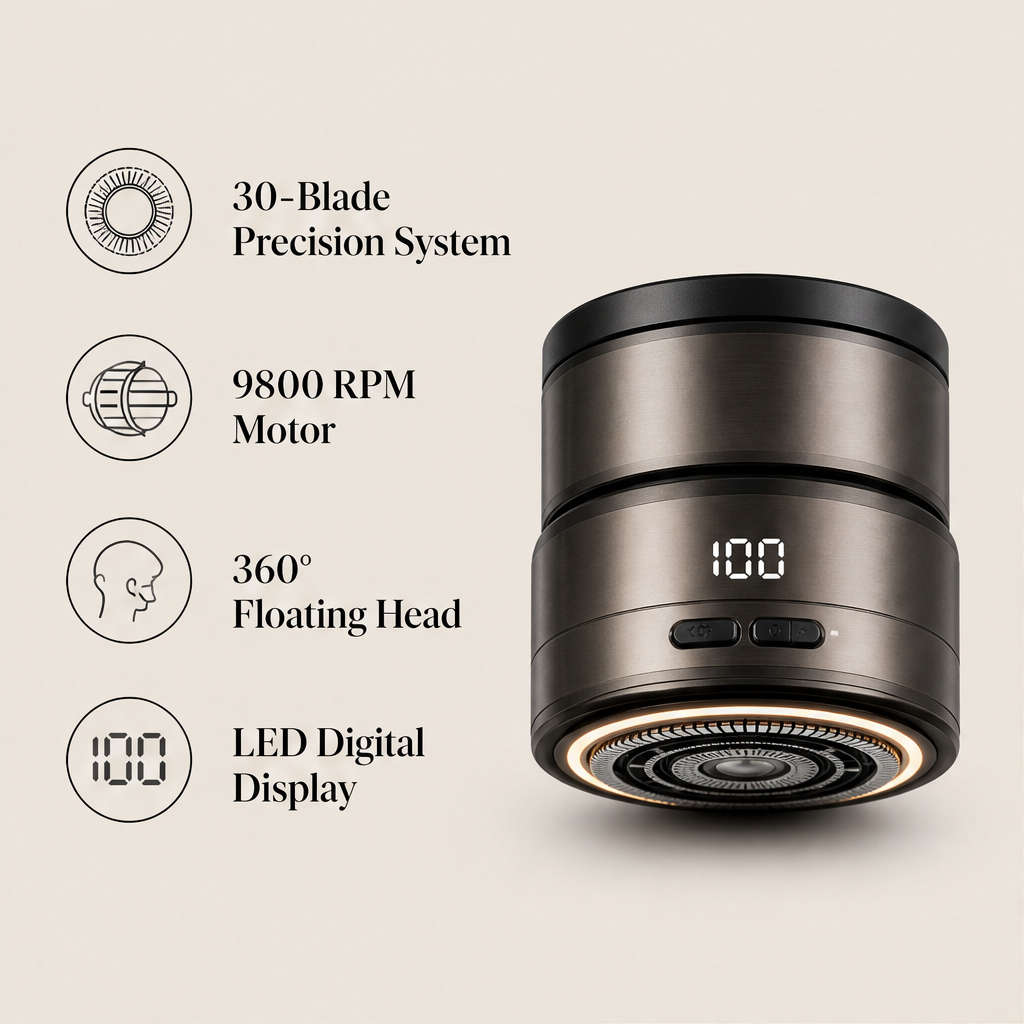 Contourix – 30-Blade 360° Floating Head Electric Shaver + 50% OFF features