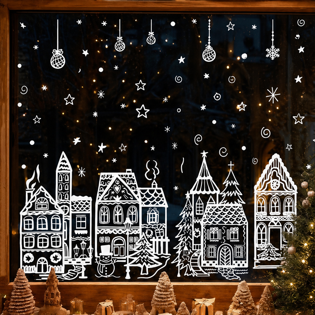 Snowmere – Reusable Static Cling Christmas Village Window Decals + 50% OFF lifestyle