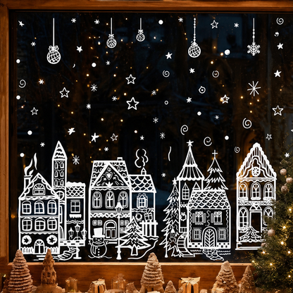 Snowmere – Reusable Static Cling Christmas Village Window Decals + 50% OFF lifestyle