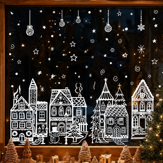 Snowmere – Reusable Static Cling Christmas Village Window Decals + 50% OFF lifestyle