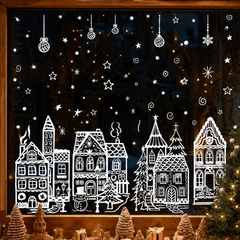 Snowmere – Reusable Static Cling Christmas Village Window Decals + 50% OFF