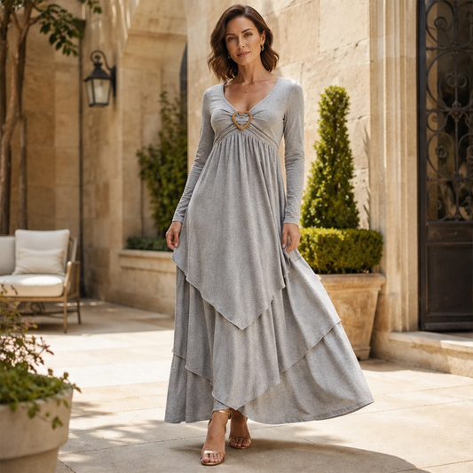 Tierwyn – Slimming A-Line Layered Maxi Dress with Heart Detail + 50% OFF lifestyle