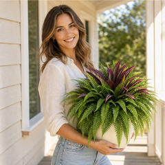 Fernholt – UV-Resistant Realistic Artificial Fern with Red Accent Leaves + 50% OFF