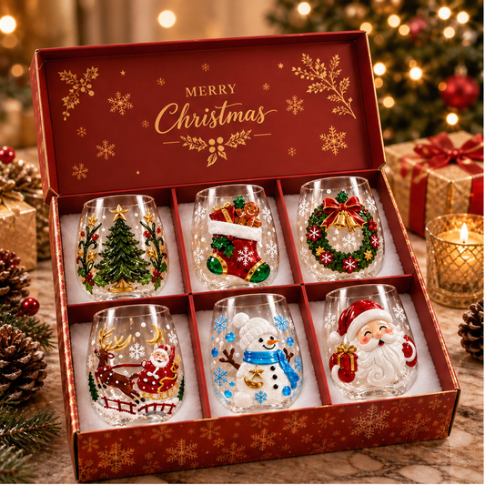 Merryglow – Hand-Painted 6-Piece Holiday Glass Cup Gift Set + 50% OFF lifestyle