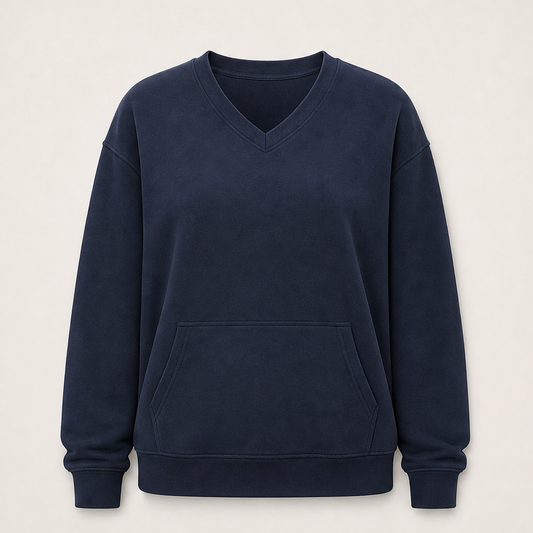 Softmere – Kangaroo Pocket V-Neck Oversized Sweatshirt + 50% OFF Navy