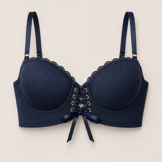 Corsetta Belle – Lace-Up Strapless Push-Up Bra + 1+1 FREE Navy