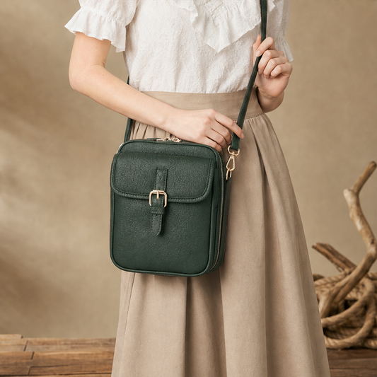 Rosewick – Vintage Pebbled Leather Crossbody Messenger Bag + 50% OFF Green