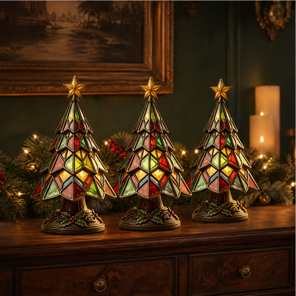 Amberglow Hollis – Stained-Glass Style Lit Christmas Tree Table Lamp + 50% OFF lifestyle