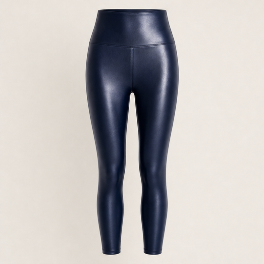 Cordelle – High-Waisted PU Leather Leggings with Thermal Lining + 50% OFF Navy