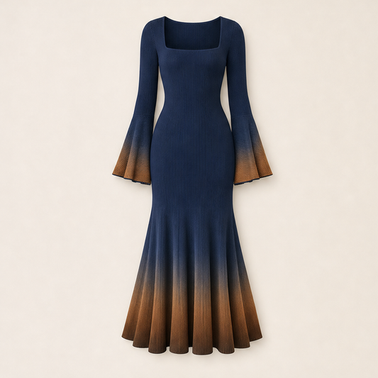 Sablecroft – Ombre Ribbed Knit Fitted Mermaid Midi Dress + 50% OFF Navy