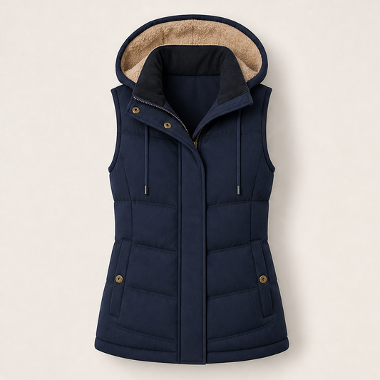 Sherwarm – Sherpa-Lined Fitted Insulated Vest with Hood + 50% OFF Navy