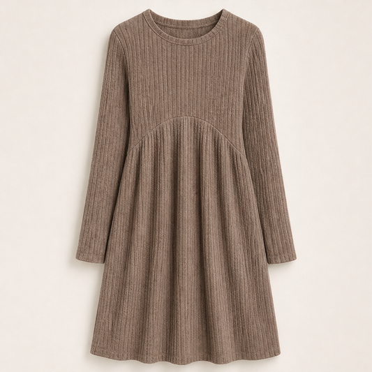 Cambrielle – Ribbed A-Line Midi Dress with Hidden Pockets + 50% OFF Brown