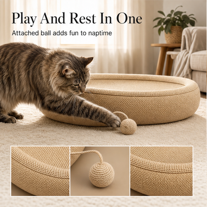 Scratchnook – Sisal Scratcher Bed with Built-In Toy Ball + 50% OFF features