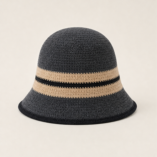 Clochet – Foldable Striped Knit Cloche Bucket Hat + 50% OFF Grey