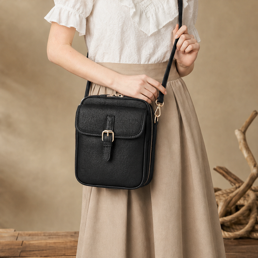 Rosewick – Vintage Pebbled Leather Crossbody Messenger Bag + 50% OFF Black