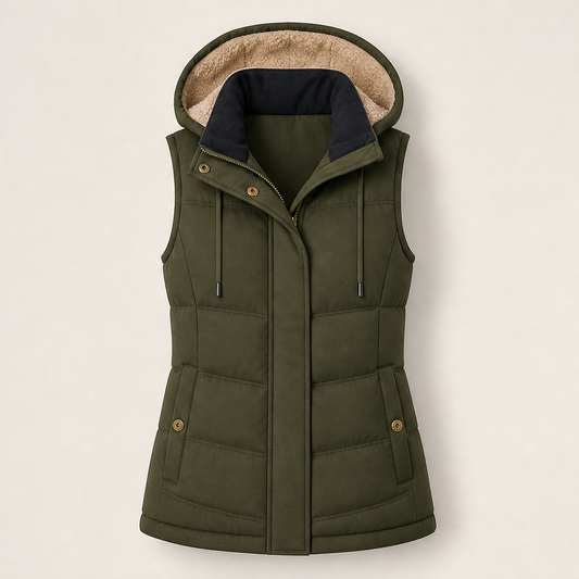 Sherwarm – Sherpa-Lined Fitted Insulated Vest with Hood + 50% OFF Olive