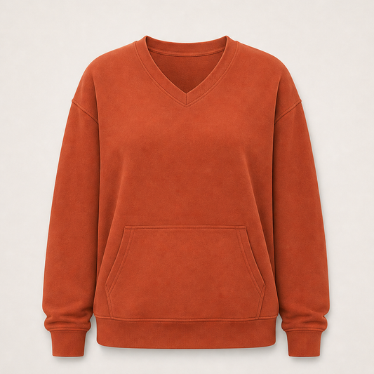 Softmere – Kangaroo Pocket V-Neck Oversized Sweatshirt + 50% OFF Rust