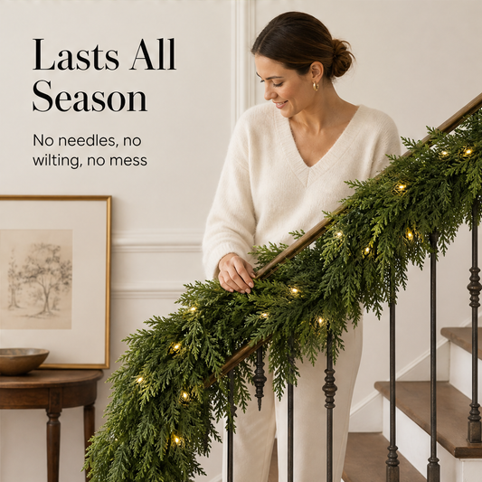 Cedarglow – Pre-Lit Cedar Garland for Mantels, Stairs & Doorways + 50% OFF features