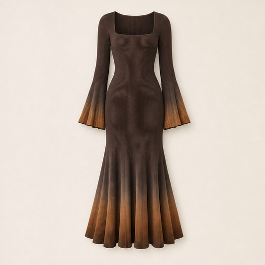 Sablecroft – Ombre Ribbed Knit Fitted Mermaid Midi Dress + 50% OFF Brown