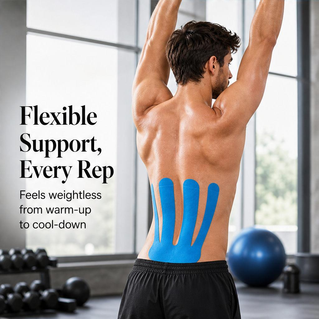 Flexcura – Pre-Cut Water-Resistant Kinesiology Tape for Lower Back Support + 50% OFF features