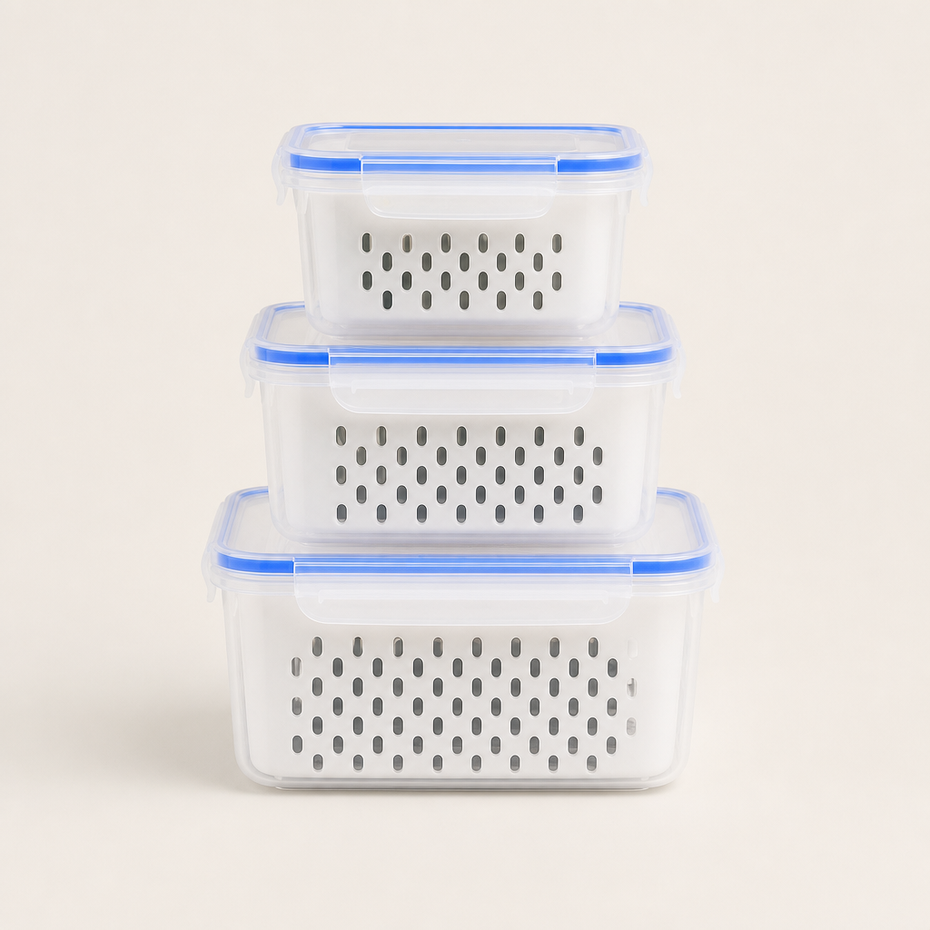 Crispholm – Drainer Basket Airtight Food Storage Container Set + 50% OFF Clear