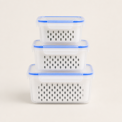 Crispholm – Drainer Basket Airtight Food Storage Container Set + 50% OFF Clear