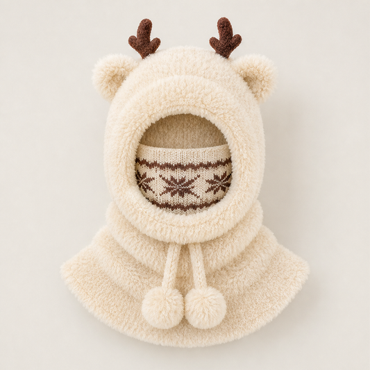 Fawnbury – 3-in-1 Antler Hood, Scarf & Face Mask Kids Winter Set + 50% OFF Beige