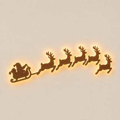 Hearthwick – Peel-and-Stick LED Wooden Santa Sleigh Wall Decor + 50% OFF Brown