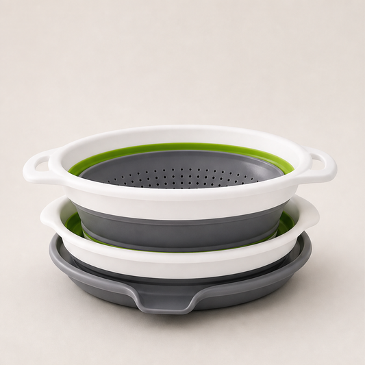 FoldCrate – Collapsible 3-Piece Colander Set with Draining Base + 50% OFF Green