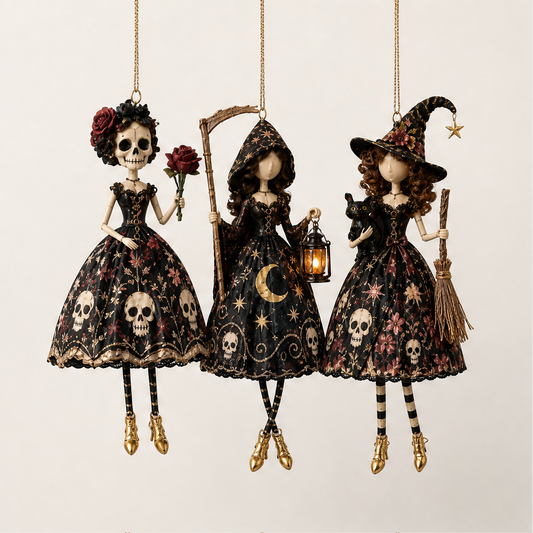Witchwood Hollow – Hand-Painted Gothic Witch Hanging Decor, Set of 3 + 50% OFF Black