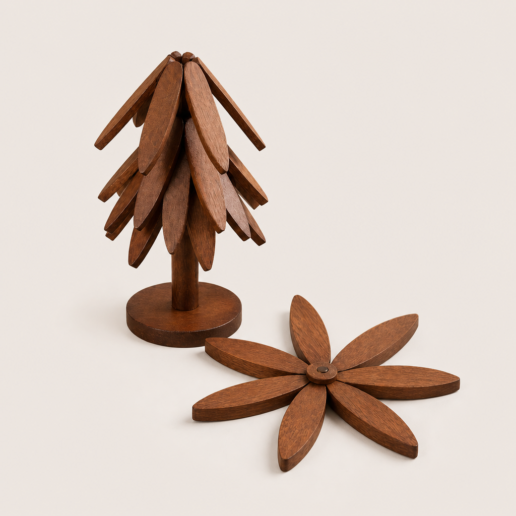 Pinegrove – Foldable Tree Design Wooden Trivet Set of 4 + 50% OFF Brown