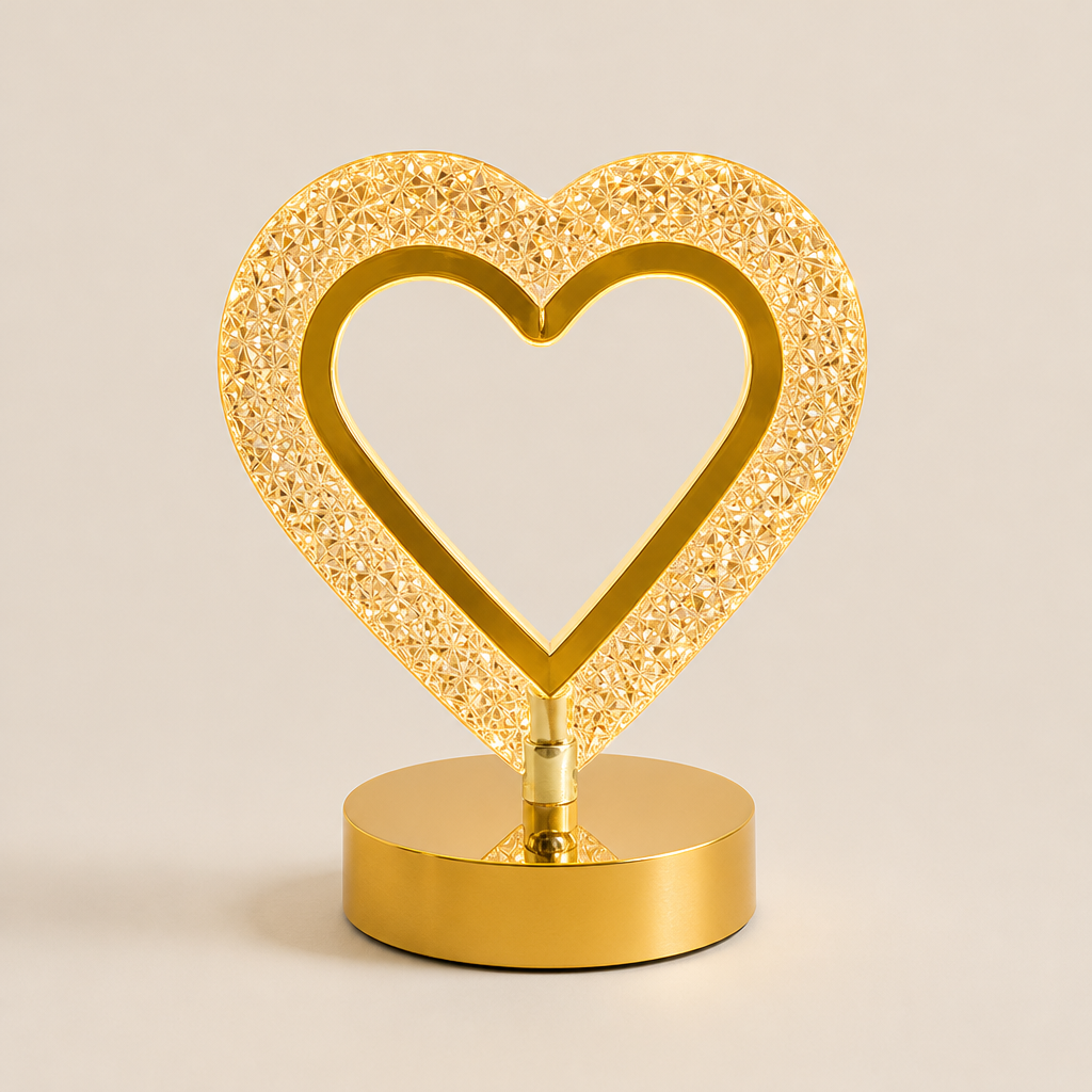 Luxelume – Faceted Crystal Heart Touch Night Light, 3-Tone Glow + 50% OFF Gold
