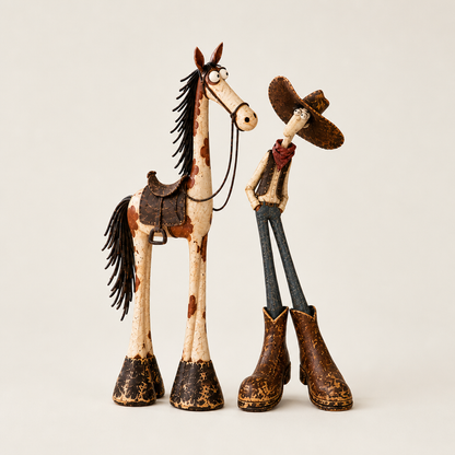 Barnwick – Hand-Painted Cowboy & Horse Figurine Duo + 50% OFF Brown