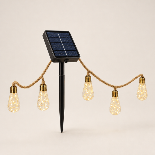 Hearthvine – Solar Hemp Rope String Lights with Warm LED Bulbs + 50% OFF Natural Hemp