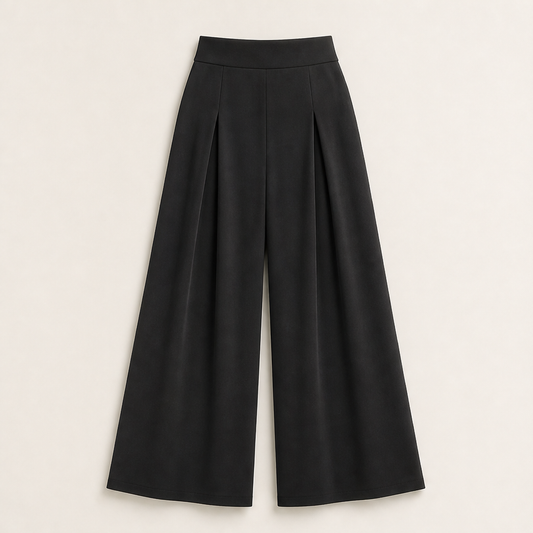 Fauxline – High-Waist Pleated Wide-Leg Pants + 50% OFF Black