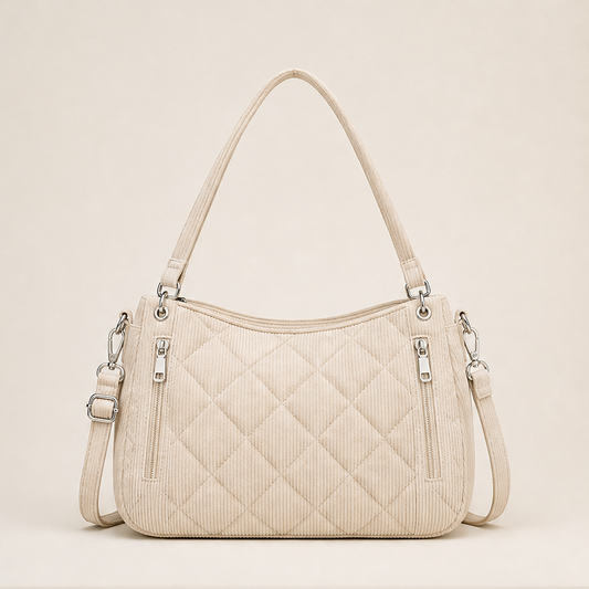 Corduvelle – Quilted Corduroy Multi-Way Shoulder Bag + 50% OFF Beige