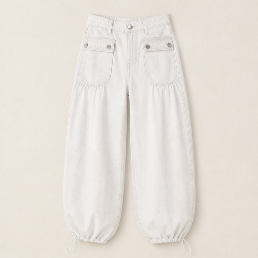 Millrow – Adjustable-Cuff High-Waist Balloon Jeans + 50% OFF White