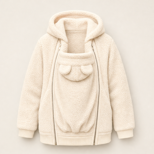 Kindlewrap – Babywearing Sherpa Fleece Hoodie with Zip Carrier Pouch + 50% OFF Beige