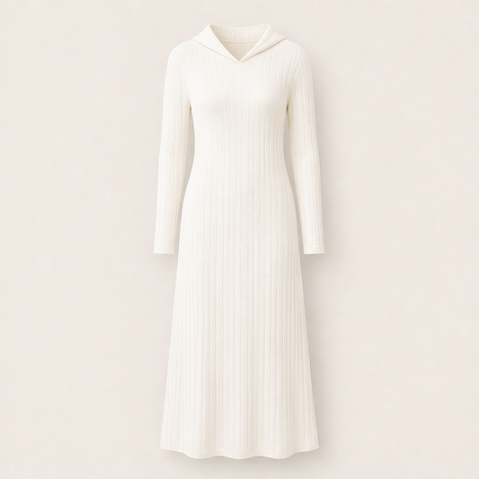 Ashwool – Ribbed-Knit Hooded Maxi Dress + 50% OFF Beige